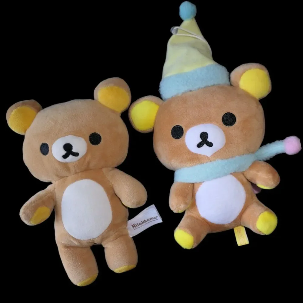 San-X Sanrio Rilakkuma Plush Bears (2) Cartoon Cute Stuffed Animals Japan EUC